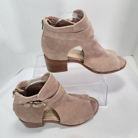 Sole Society Womens 8 So Tracy Leather Peep Toe Ankle Bootie Tan Neutral Casual - Picture 10 of 10